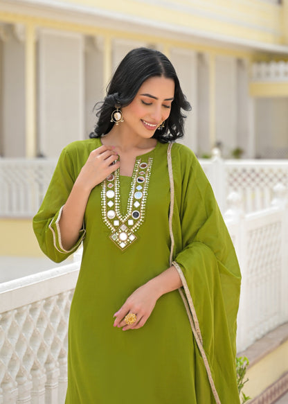 Sumaiya Olive Green Anarkali Kurta Set