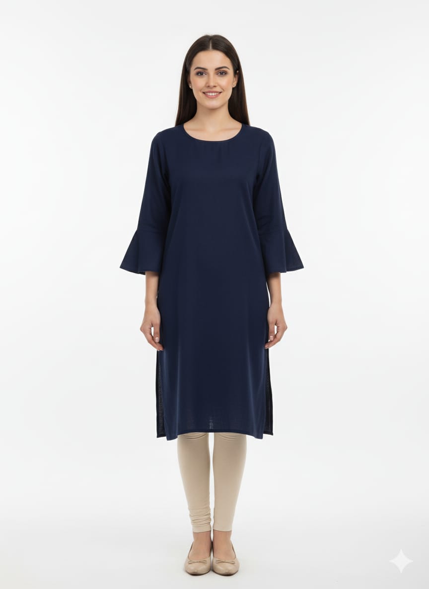 Classic Navy Blue Solid Rayon Kurti