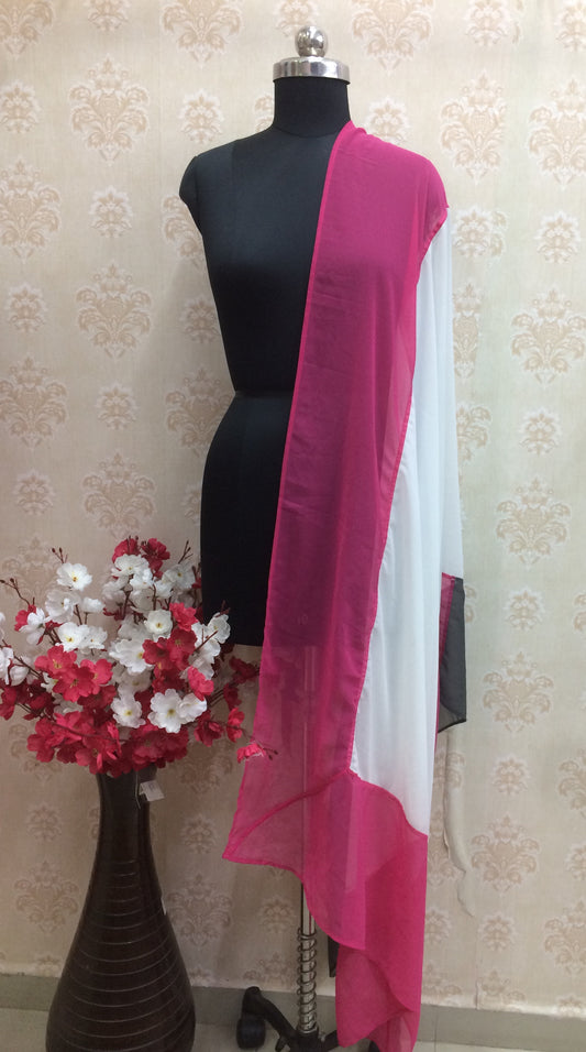 Vibrant Pink & White Color Block Chiffon Dupatta Stole