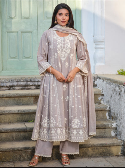 Sheena Mauve Mist Hand-Embroidered Chikankari Anarkali Set
