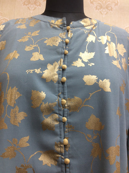 Front Slit Gold Foil Print Kurta