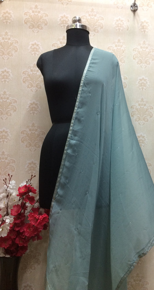 Firozi georgette dupatta with silver foil print