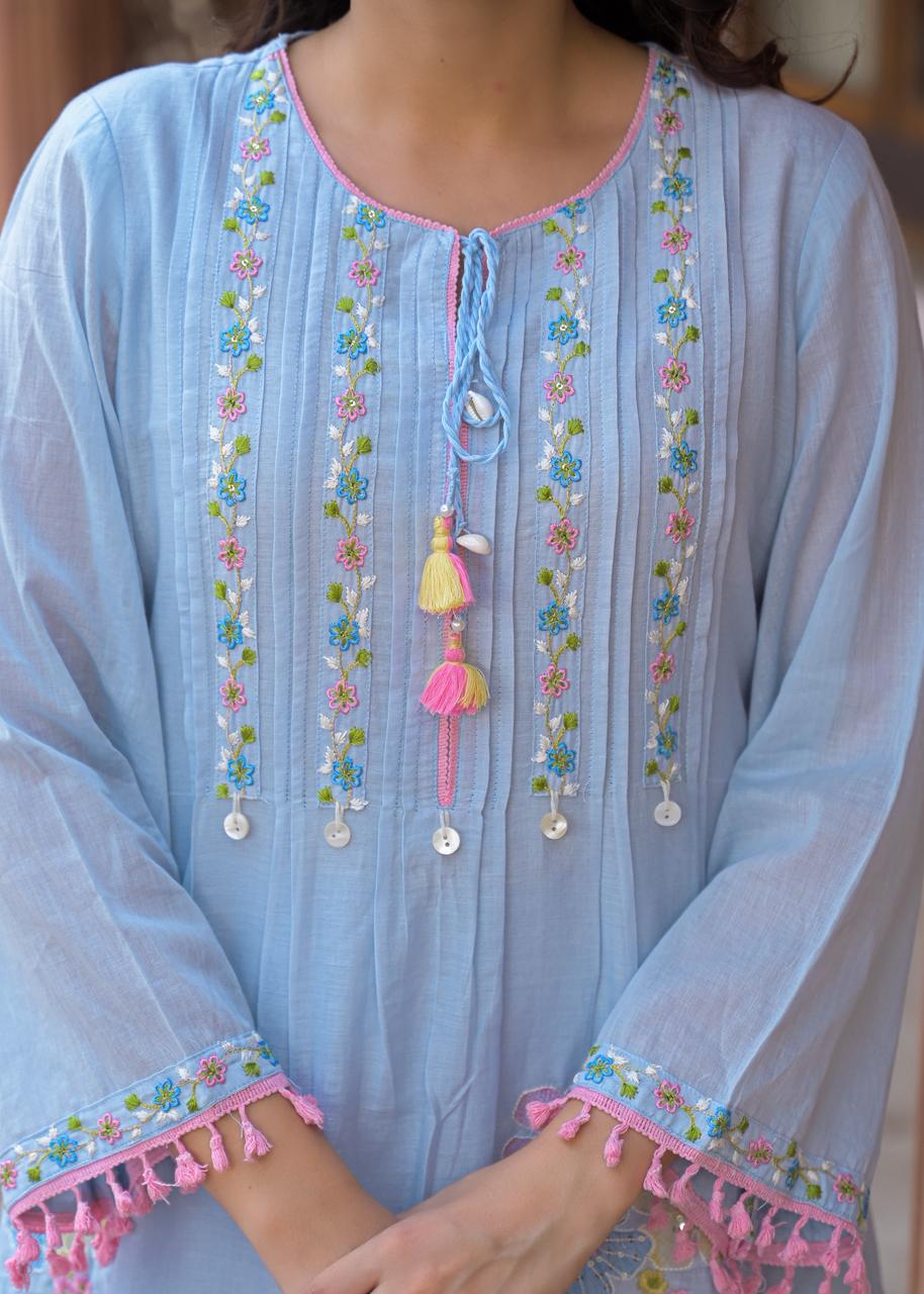 Anjum Pastel Blue Embroidered Kurta Set