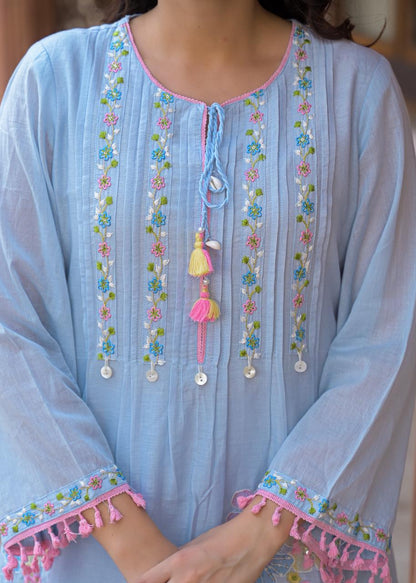 Anjum Pastel Blue Embroidered Kurta Set