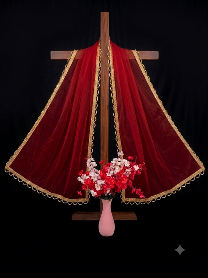 Red Dupatta with Golden Lace