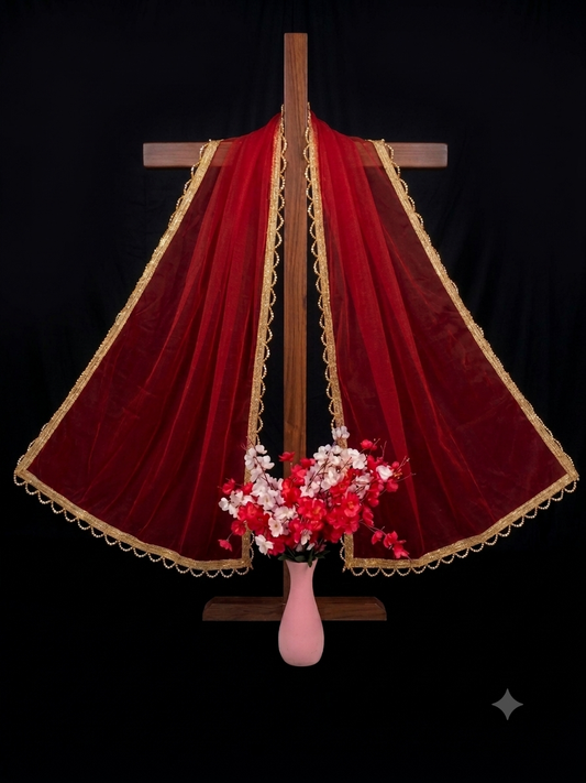 Red Dupatta with Golden Lace