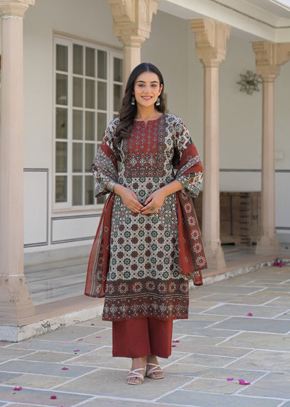Fahima Ajrakh print cotton kurta set with dupatta