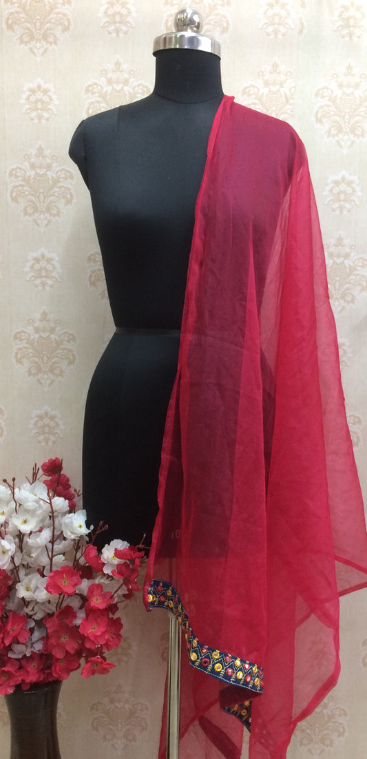 Deep Pink/Rani Pink Organza Dupatta with Embroidered Border
