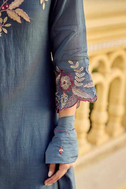 Saniya Blue Embroidered Chanderi Silk Suit Set