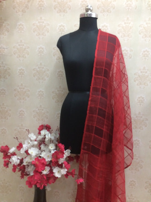 Maroon cotton checkered dupatta