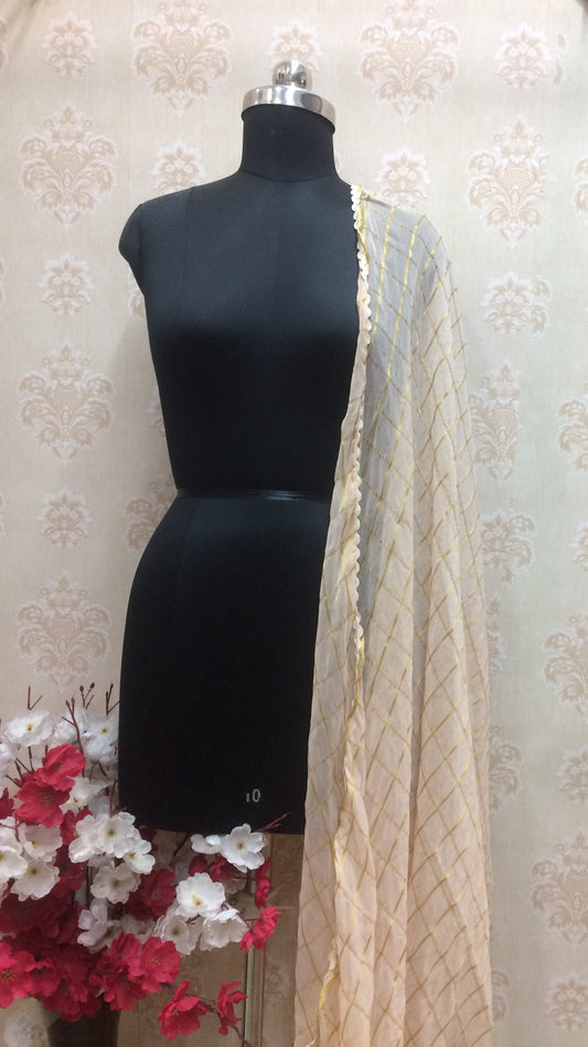 Elegant Cream & Gold Gota Patti Diamond Jaal Dupatta