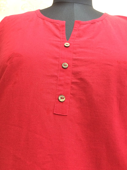 Vibrant Red Solid Cotton Kurti