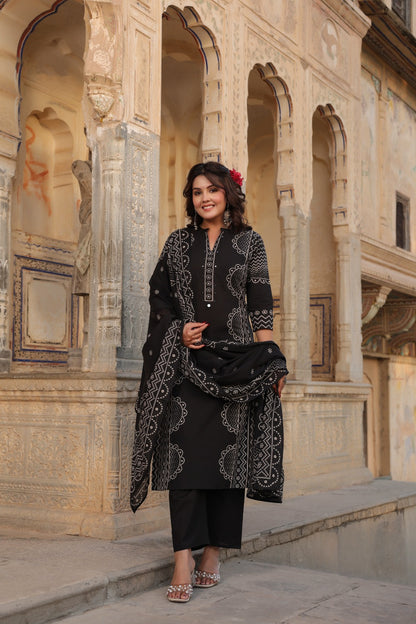 Rumaisa Jet Black Bandhani Print Kurta Set