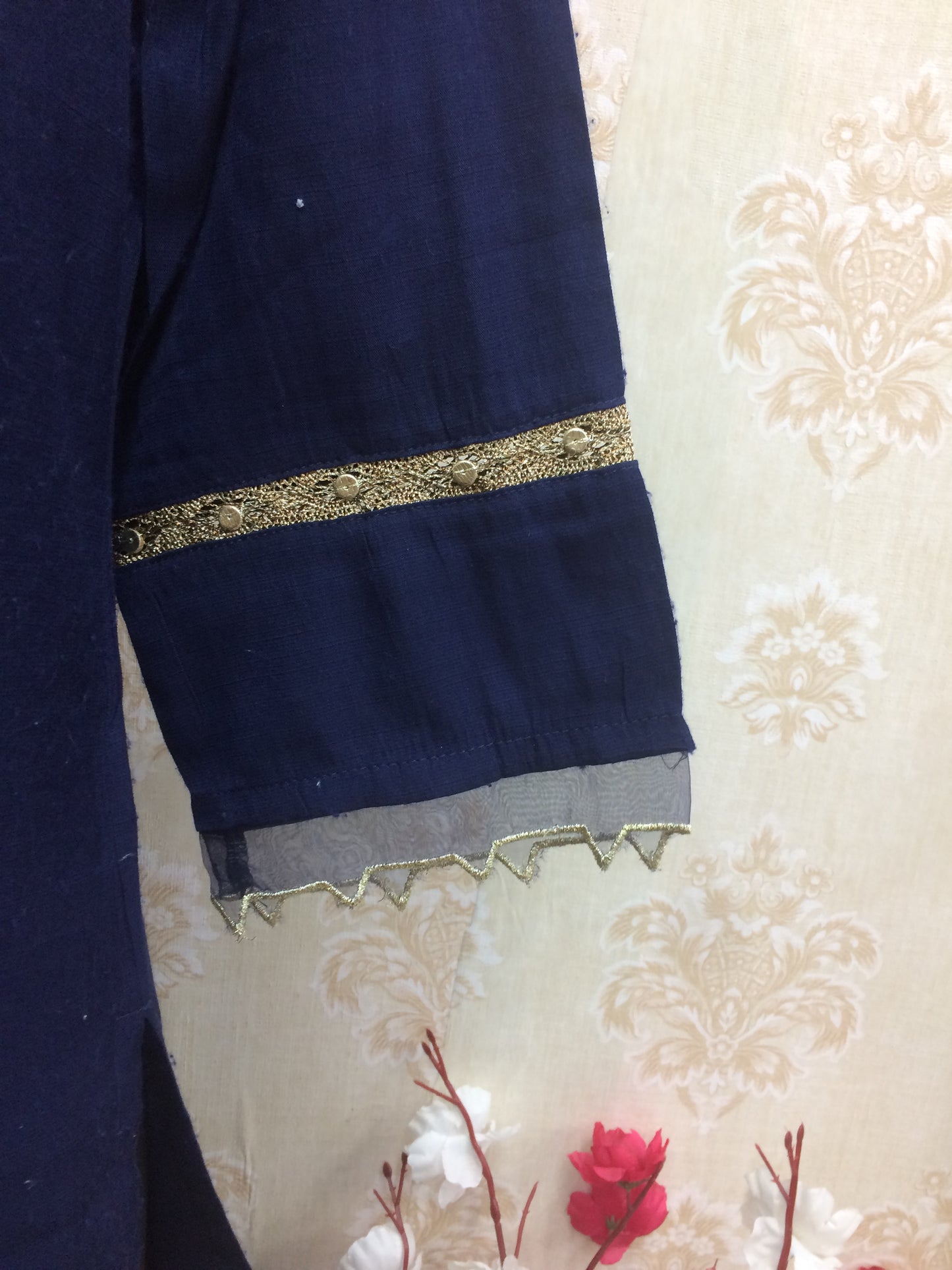 Regal Navy Blue Rayon Kurti with Heavy Gold Sequin & Zari Yoke