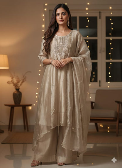 Tissue Silk Anarkali Kurta & Palazzo Set