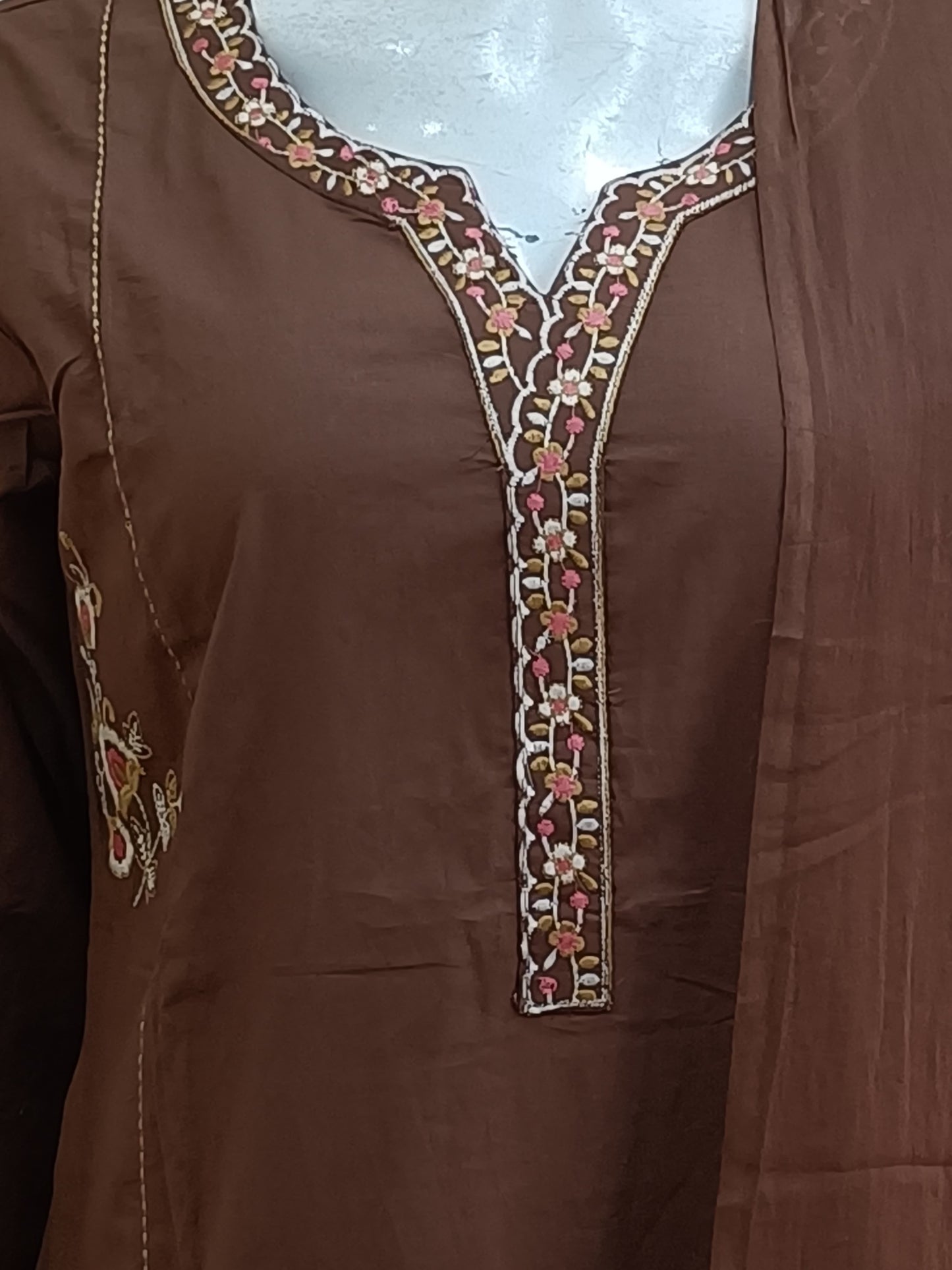 Brown Embroidered Kurta Set with Dupatta