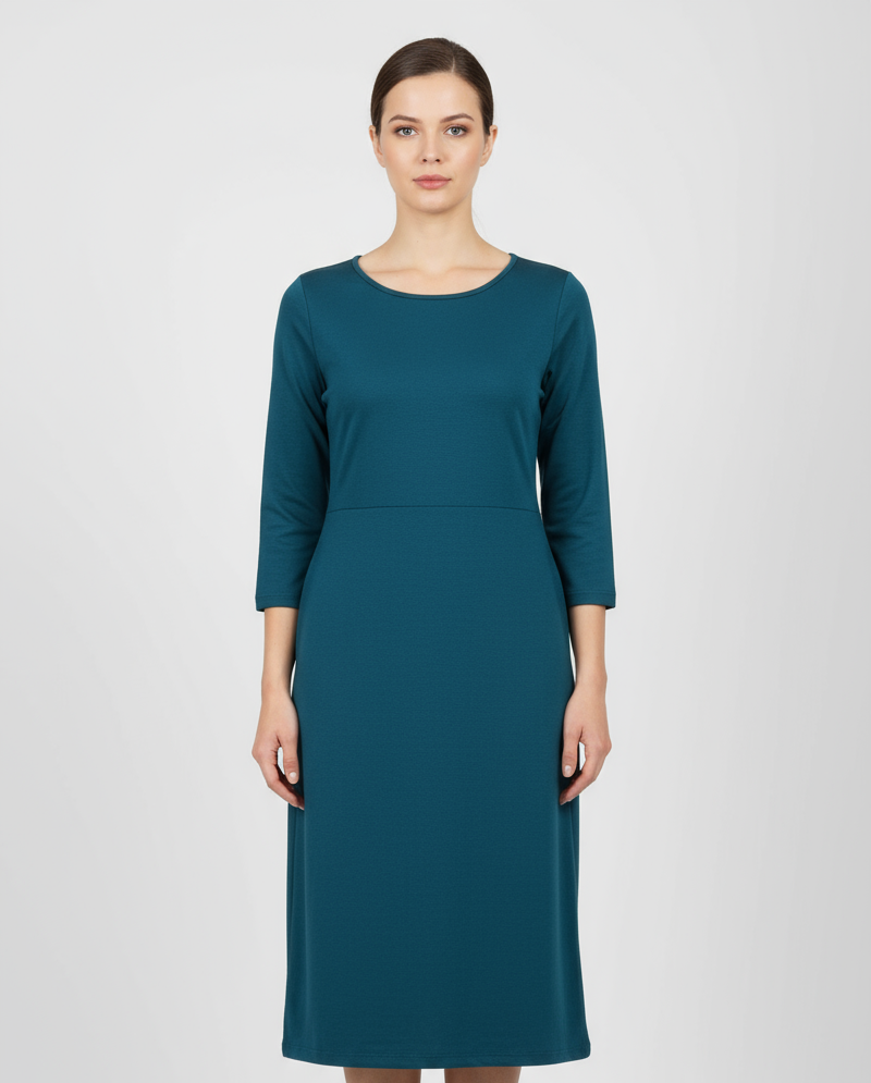Elegant Teal Boat Neck Office kurti
