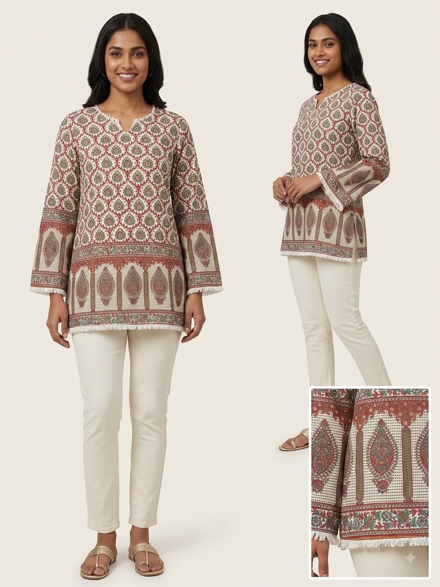 Trending Cotton Red and Beige Kurti