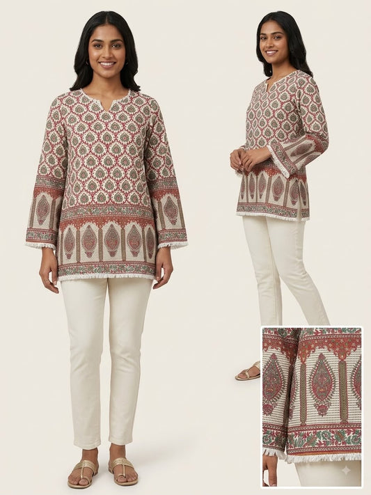 Trending Cotton Red and Beige Kurti