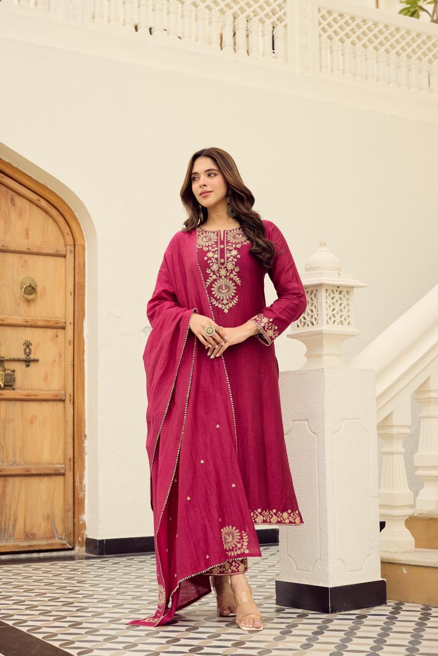 Mahera Maroon Embroidered Kurta Set
