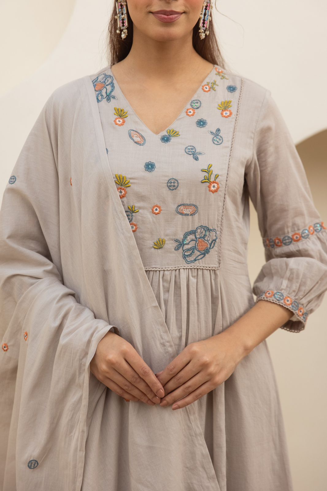 BelleFloral Meadow Embroidered Cotton Anarkali Set