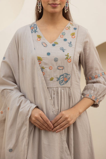 BelleFloral Meadow Embroidered Cotton Anarkali Set