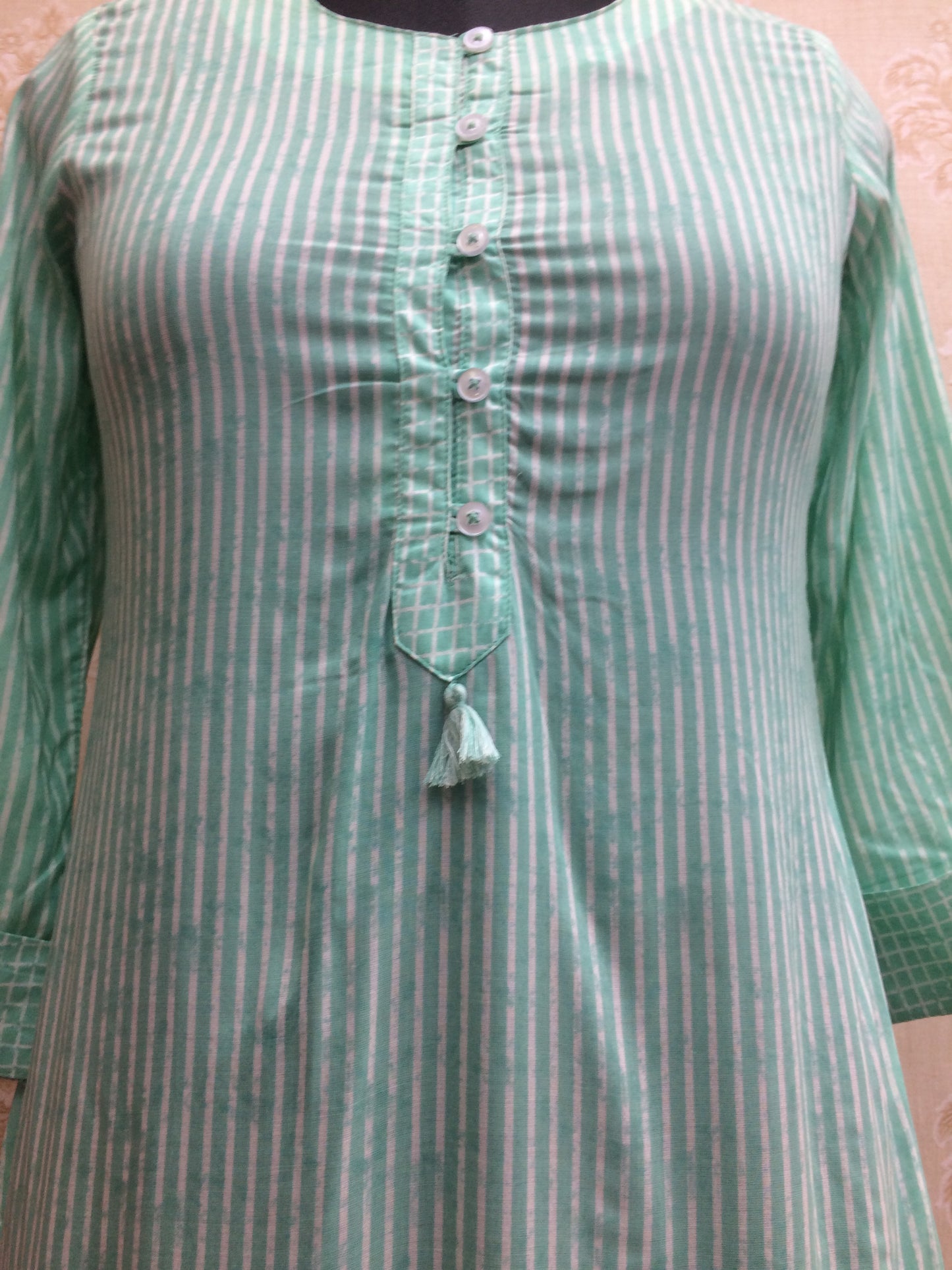 Mint Green Pinstripe Rayon Straight Kurti