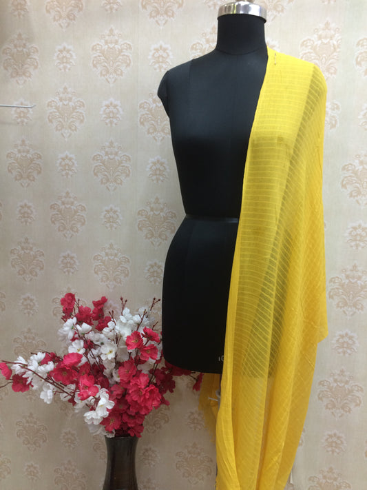 Yellow Cotton Checked Dupatta