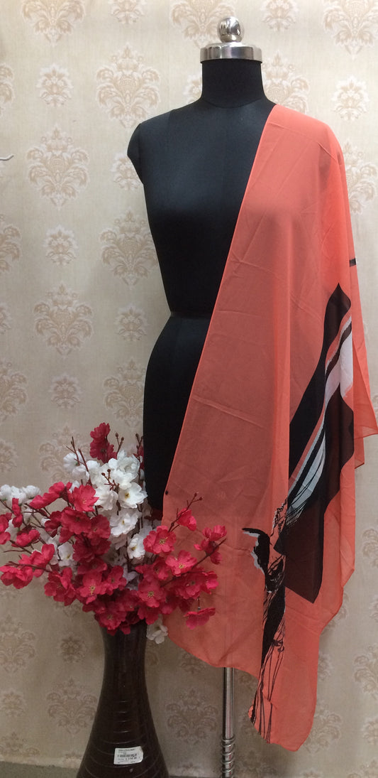 Chiffon orange duptta with black border