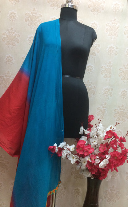 Cotton dupatta red and sky blue