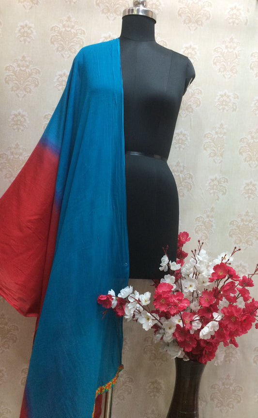 Cotton dupatta red and sky blue