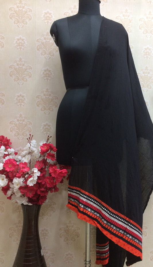 Rayon black dupatta with multi borders