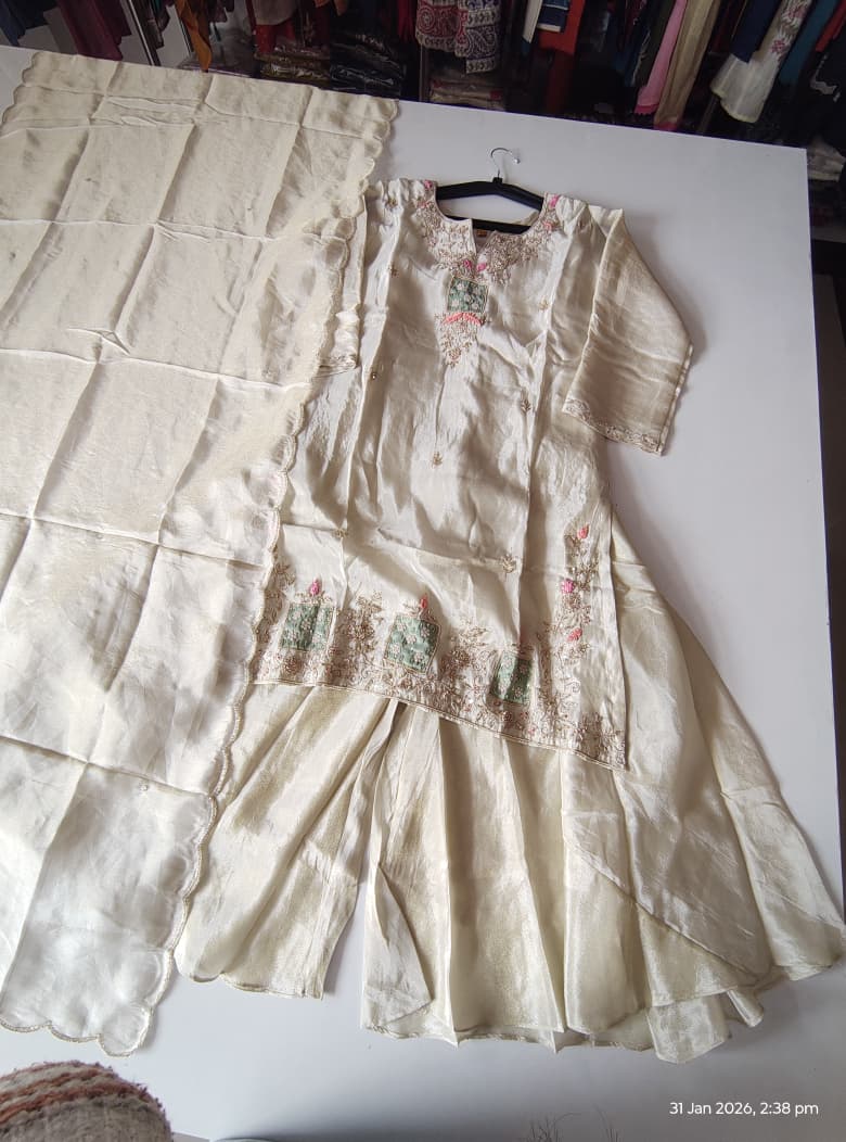 Tanvir Off-White Embroidered Sharara Set