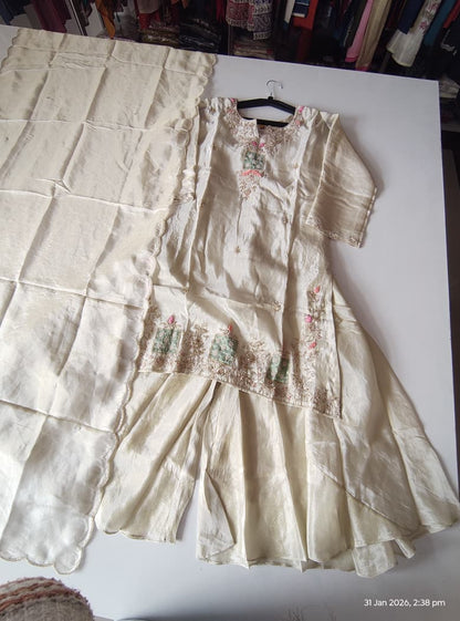 Tanvir Off-White Embroidered Sharara Set