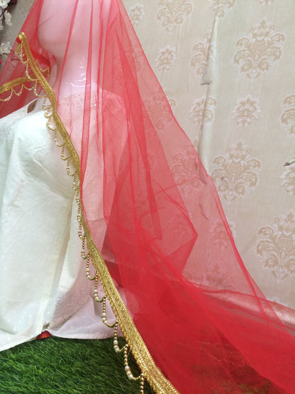 Red Dupatta with Golden Lace