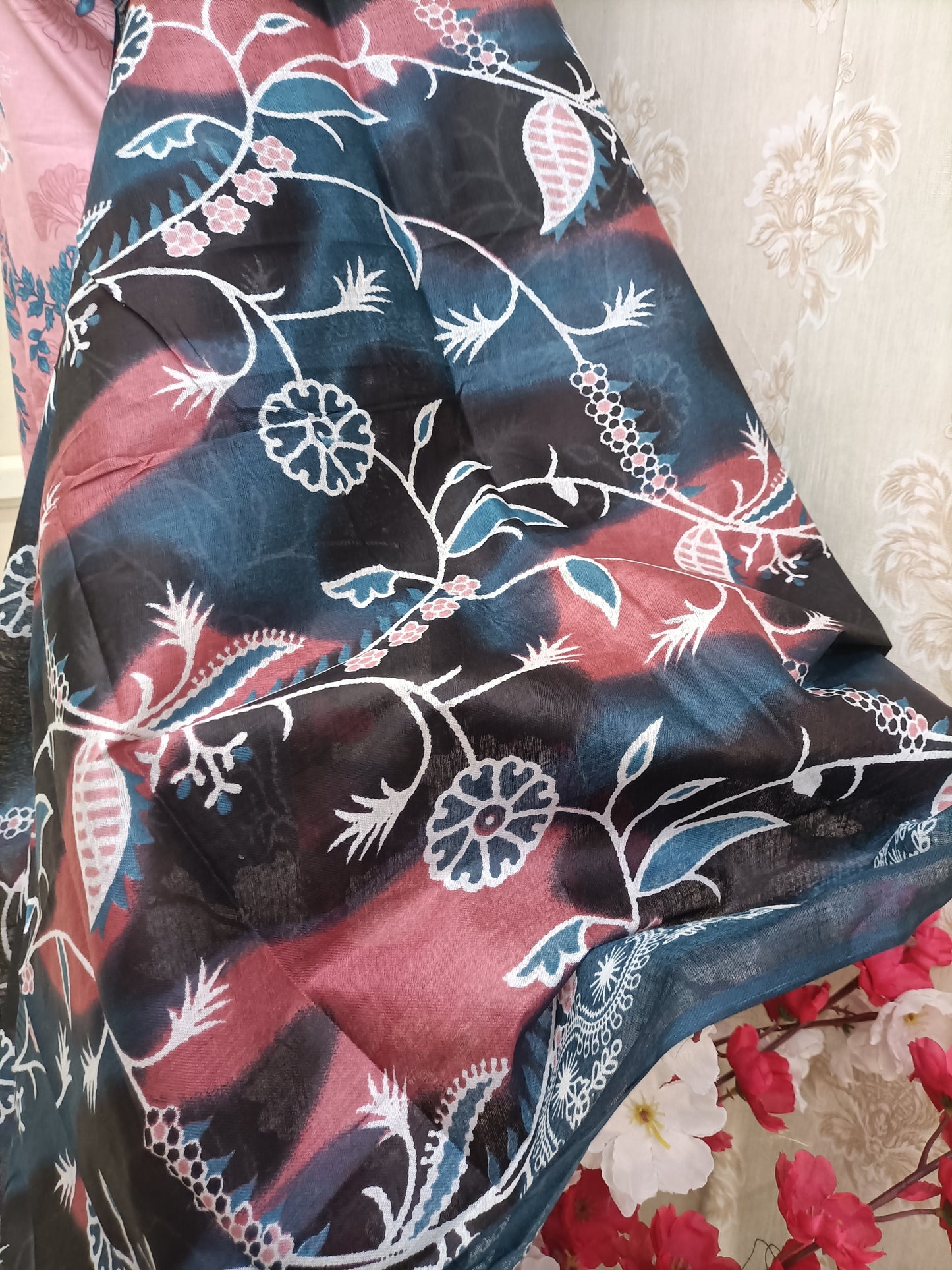 Ruba Elegant Dusty Rose & Deep Teal Printed Kurti Set