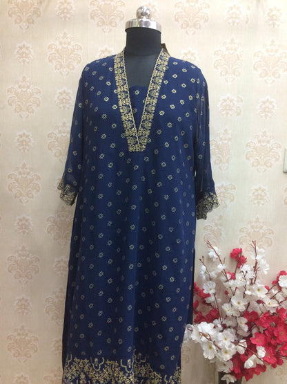 Navy Blue Georgette Kurti with Attached Inner