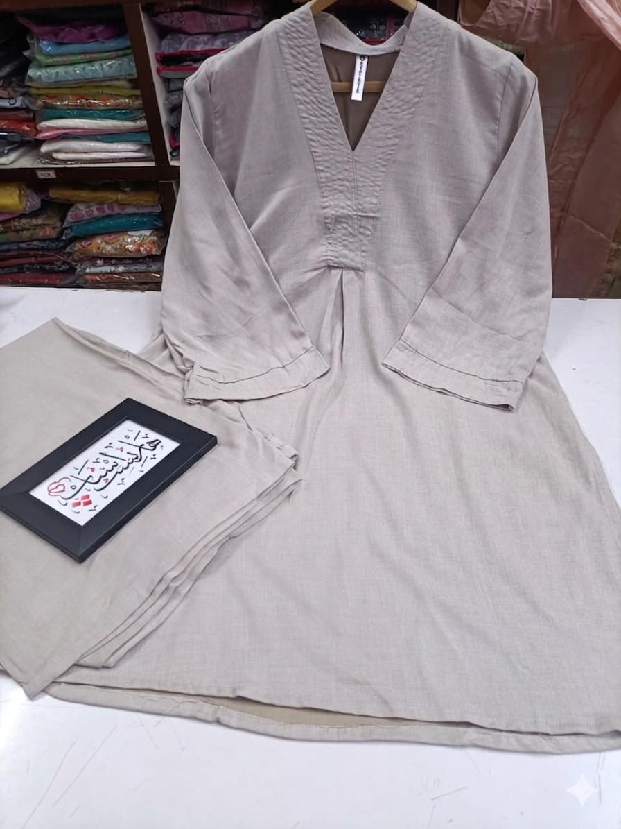 Cotton Co-ord Set - V-Neck Tunic & Wide-Leg Trousers