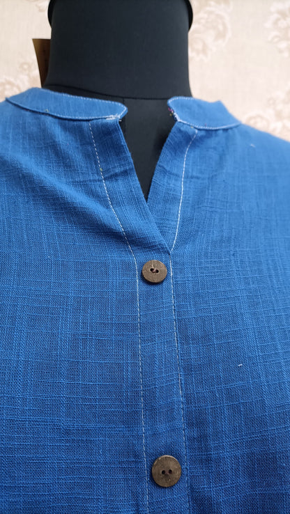 Vibrant Azure Blue Textured Cotton Tunic