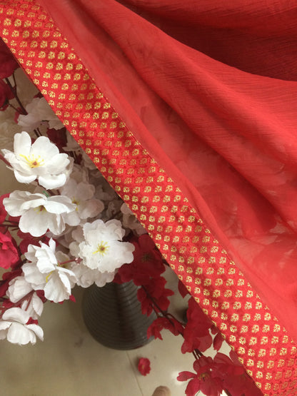 Vibrant Red Flowy Chiffon Dupatta