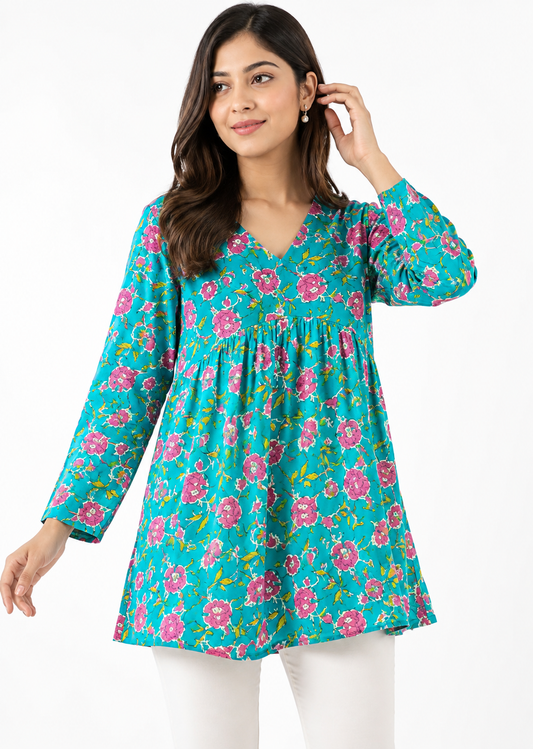 Teal Jaipuri Short kurti