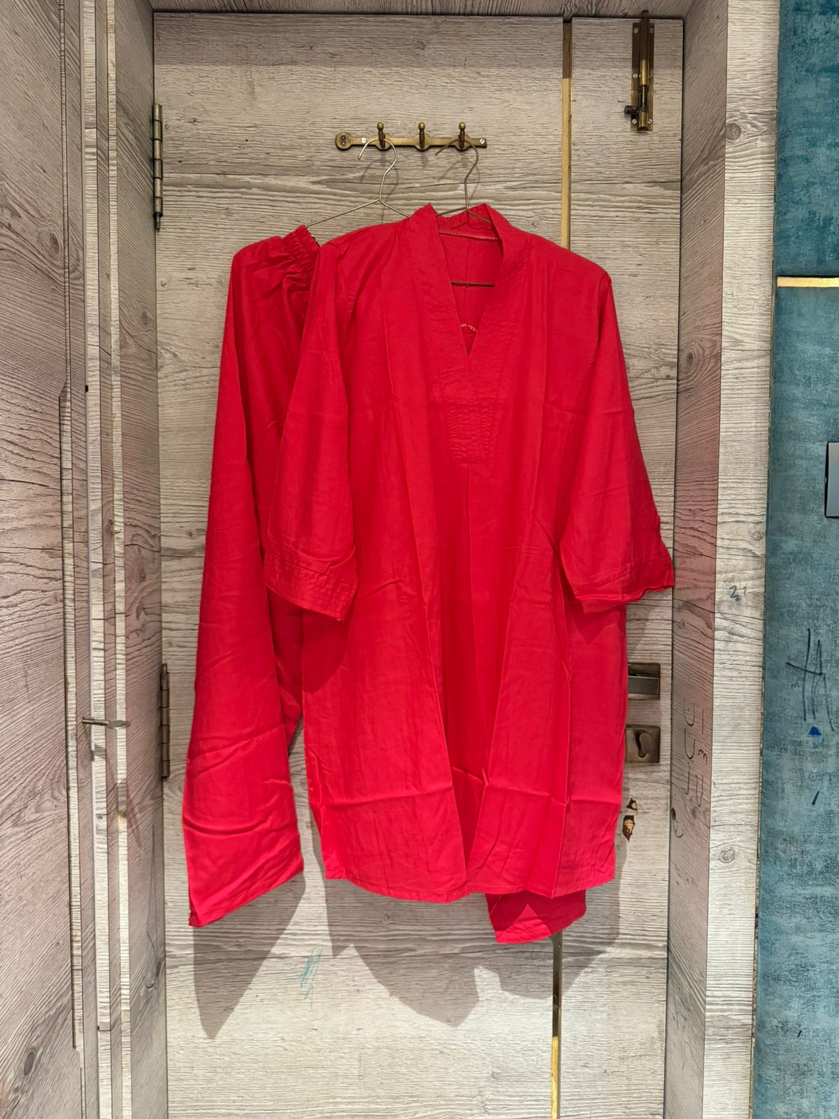 Cotton Co-ord Set - V-Neck Tunic & Wide-Leg Trousers