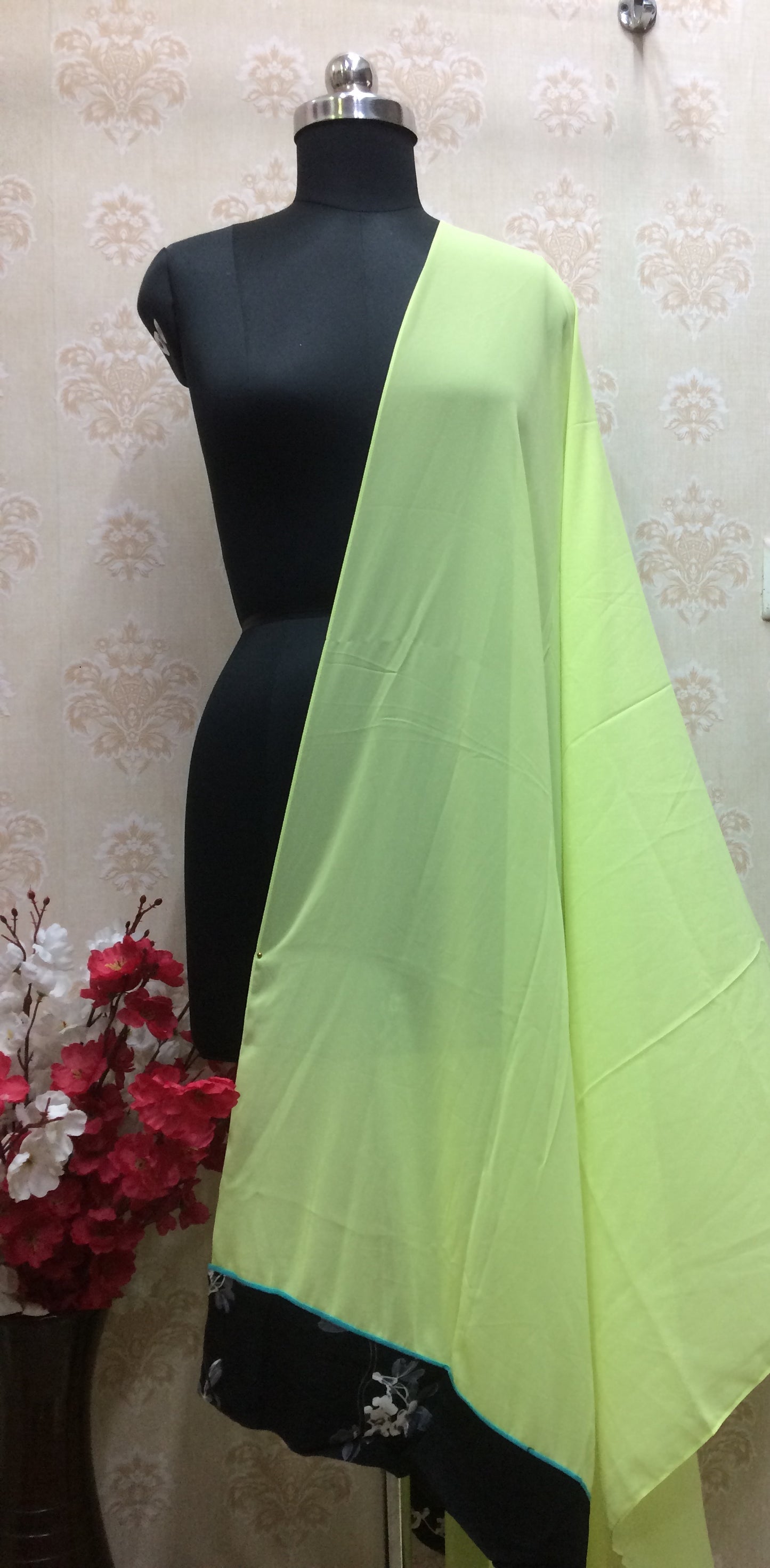 Lime chiffon dupatta with black border