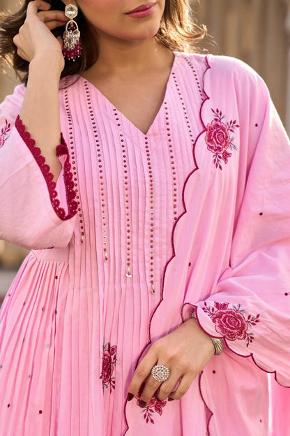 Barira Pink Cotton Anarkali Set