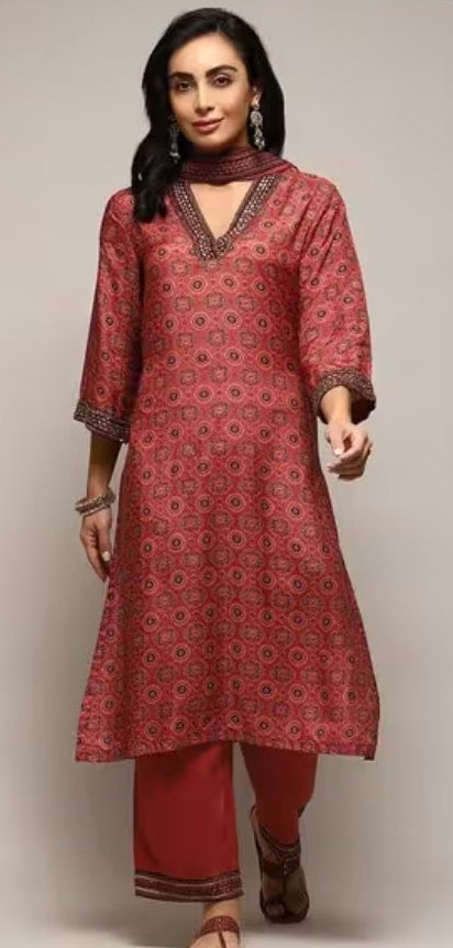 Anahi Biba red gaji silk skd