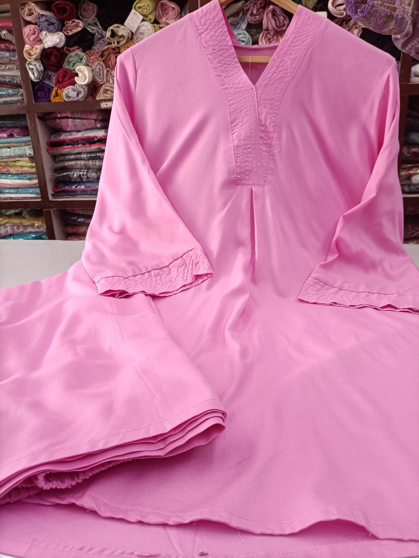 Cotton Co-ord Set - V-Neck Tunic & Wide-Leg Trousers