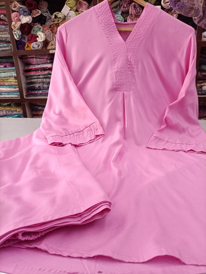 Cotton Co-ord Set - V-Neck Tunic & Wide-Leg Trousers