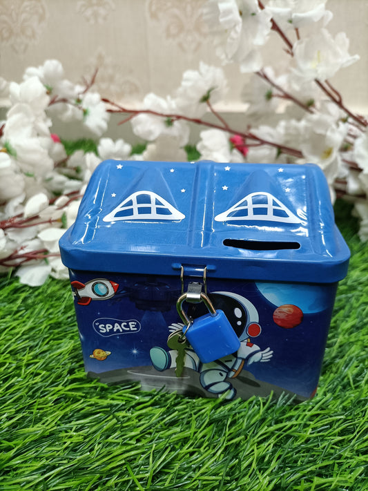 Astronaut Space Adventure Metal Piggy Bank with Lock & Key