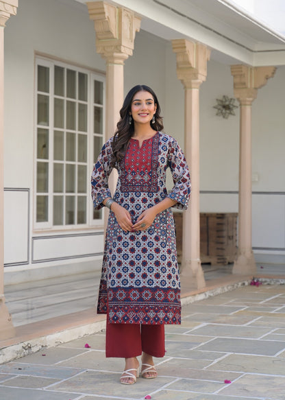 Faeza Ajrakh Print Cotton Kurta Set with Dupatta