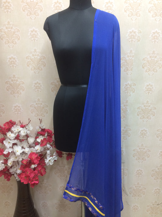 Royal Blue Chiffon Dupatta with Zari Border